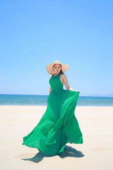 Flowing Chiffon Organza Maxi Dress with Halter Neck and Lightweight Sheer Layers